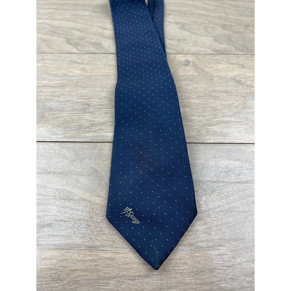 Allyn J. George Men's Tie Navy Blue Polka Dot Classic Formal Silk